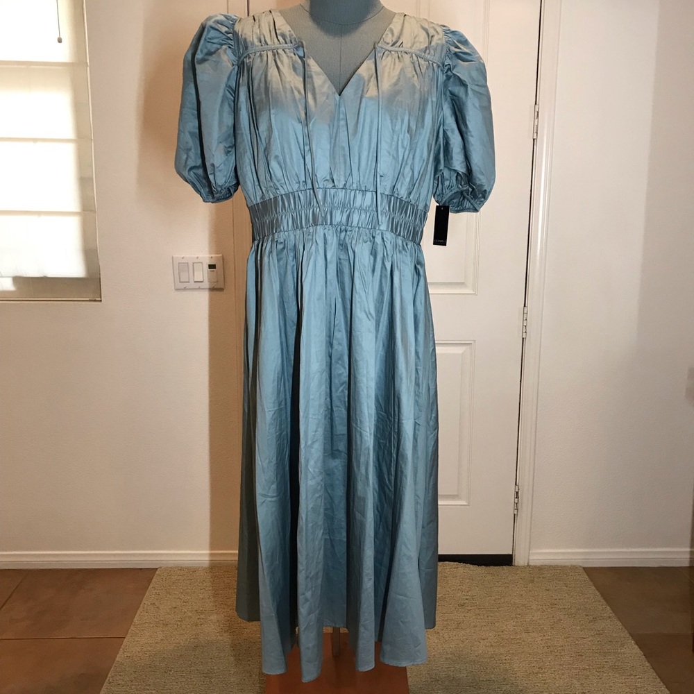 Eloquii Dress NWOT Plus Size 20 Midi Puff Sleeve Pockets in Ston… - Picture 7 of 9